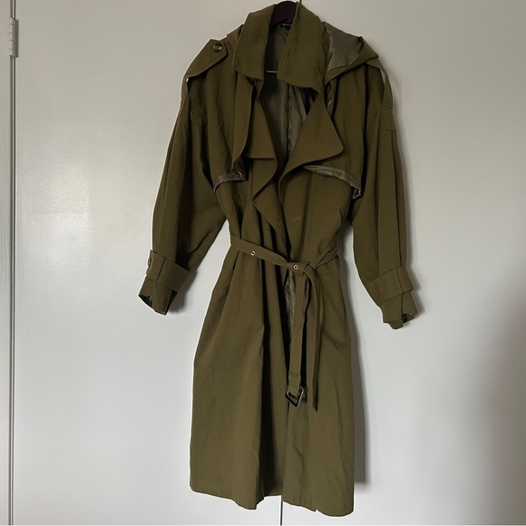 Olive Green Women's Trench Coat - Picture 4 of 5
